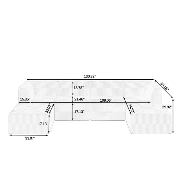 English Elm U Shape Modular Sectional Sofa - Space-Efficient, Modern Corduroy Couch For Living Room & Bedroom Comfort W487S00267-GIGA