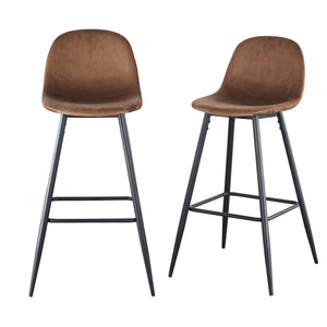 English Elm Bar Velvet Counter Stools Set of 2 30" Ergonomic Back Support Velvet Seats Sturdy Metal Legs & Footrest Stylish Durable Assembly Ready Brown B205P205644