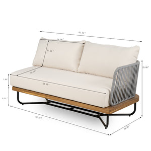 English Elm Christopher Knight Home® - Lucca Acacia Wood Outdoor Right-Arm Sofa with Water-Repellent Cushions and Hand-Woven Rope Charm Teak+ Beige N773P283659B