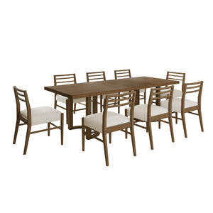 English Elm Christopher Knight Home® - 9PCS Dining Set with Rectangular Table and Ladder Back Chairs, Rubberwood Frame, Upholstered Seats Walnut N771P192288T_N771P195513T