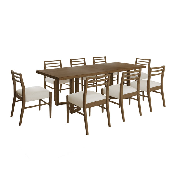 English Elm Christopher Knight Home® - 9PCS Dining Set with Rectangular Table and Ladder Back Chairs, Rubberwood Frame, Upholstered Seats Walnut N771P192288T_N771P195513T