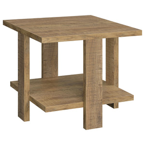 English Elm Mango Rustic Square End Table with Rough-Sawn Finish, Wide Board Legs, Two-Tier Display Surfaces for Casual Living Spaces B062P375427