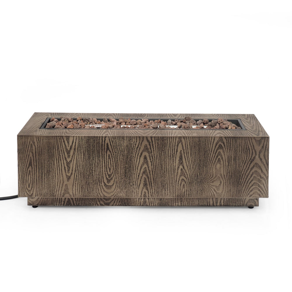 English Elm Christopher Knight Home® - 48" 50,000 BTU Rectangular Iron Propane Fire Pit in Brown Wood Pattern — No Assembly, Patio Heat & Ambience 69674.00WPBRN-50K