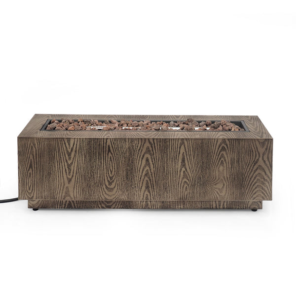 English Elm Christopher Knight Home® - 48" 50,000 BTU Rectangular Iron Propane Fire Pit in Brown Wood Pattern — No Assembly, Patio Heat & Ambience 69674.00WPBRN-50K