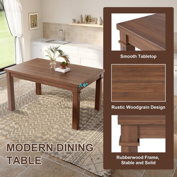 English Elm 6-piece Rectangular Dining Set with Wood Grain Table Four Upholstered Chairs and Bench Walnut N752S000012D