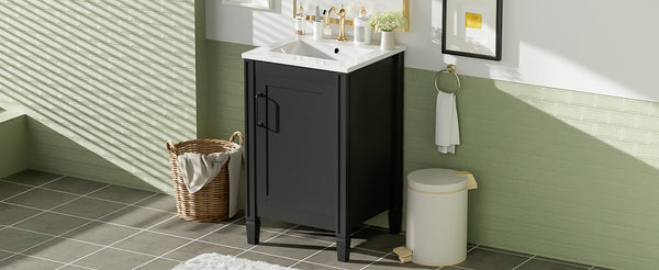 English Elm 20" Black Bathroom Vanity with Ceramic Sink, Soft-Close Door, U-Shaped Adjustable Shelf & Door Racks N729P299364B