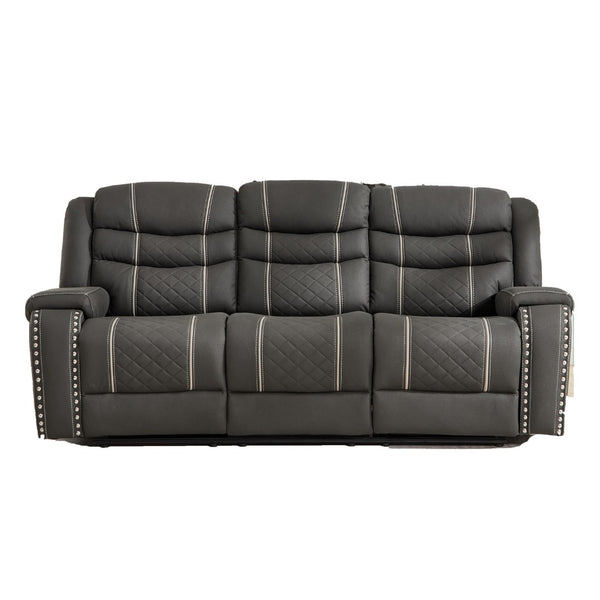 English Elm Recliner Sofa with Brass Nailhead Trim Microfiber Upholstery for Living Room Lounging W3900P386438