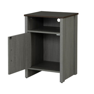 English Elm Rustic Farmhouse Side Table 16"W x 14"D x 23"H Two-Tone Brown & Gray, Drawer with X-Cross Handle, Open Shelf Storage B2741P395419