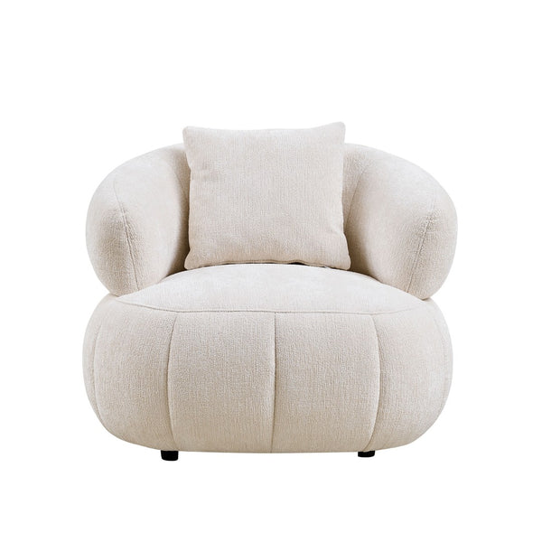 English Elm Modern Sculptural Pumpkin Lounge Chair Textured Polyester Upholstery for Living Room Beige W2582P457336