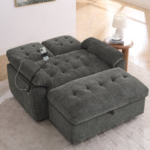 English Elm Leisure Chenille Two Seat Reclining Sofa with Usb Port Storage Ottoman Padded Armrests Gray W487S00522