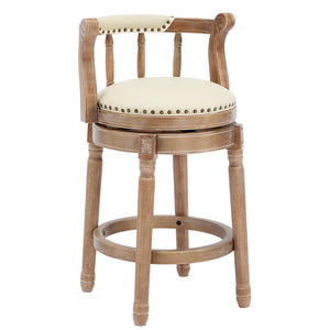English Elm Cow Leather Swivel Barstool Solid Hardwood Frame Contoured Back for Kitchen or Bar W2195P462643