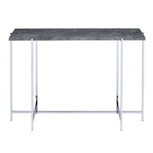 English Elm Grey Rectangle Sofa Table with Faux Marble Top and Chrome Frame — Narrow Console for Hallway, Living Room Decor, 49.5" Wide, Durable Surface B062P185680