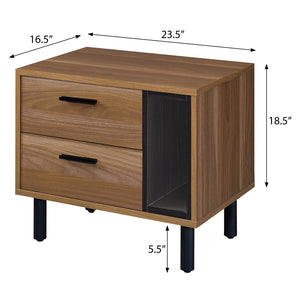English Elm Brown Brown oak and black 2-drawer nightstand with open shelf, sleek modern accent table for storage and style B062P186504