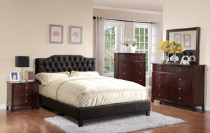 English Elm Black Faux Leather Queen Bedframe with Arched Diamond Tufted Headboard, Modern Upholstered Elegance B011S02007