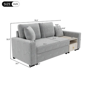 English Elm Modern Chenille Upholstered Sofa with Console Storage Armrest for Living Room Grey N763S000062E