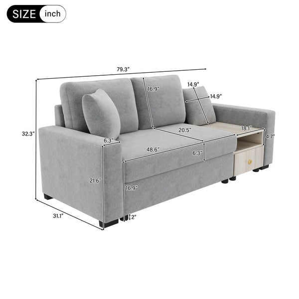 English Elm Modern Chenille Upholstered Sofa with Console Storage Armrest for Living Room Grey N763S000062E
