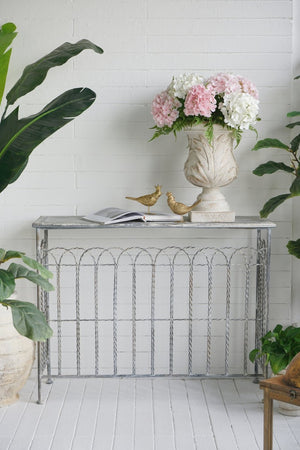 English Elm 40x14x31" Iron Entryway Console Table Twisted Bars Arched Panel Weathered Silver Finish W2078P453139
