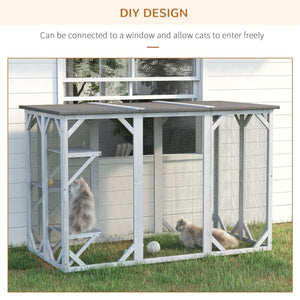 English Elm Large Wooden Catio Outdoor Cat Enclosure with Wire Mesh and Weather Proof Roof T3971P389132