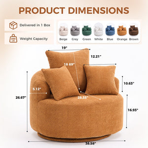 English Elm 360° Swivel Accent Barrel Chair with 3 Removable Pillows, High-Resilience Foam, Ergonomic Curved Back, Orange - Durable Stylish Seat W2231P261424