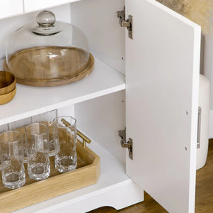 English Elm Light Blue Freestanding Pantry Cabinet with Glass Doors Drawers and Adjustable Shelves T3971S00074
