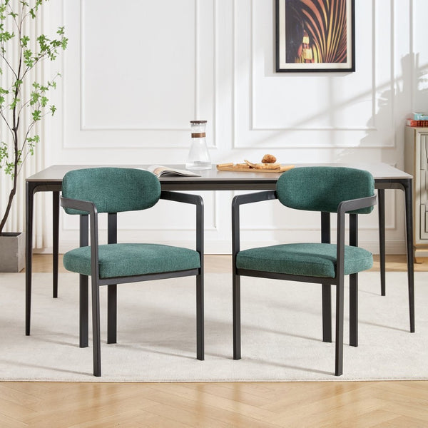 English Elm Modern Tufted Boucle Dining Chairs Set of 2 with Curved Back and Matte Metal Legs Antique Green,Black W3244P337417