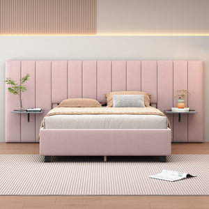 English Elm Queen Upholstered Platform Bed with Oversized Velvet Headboard, Built-In Shelves, Modern Comfort and Support for Relaxation Pink SF000138AAH
