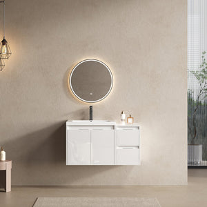 English Elm 36" Bathroom Vanity With Resin Sink, Soft-Close Doors & Side Cabinet For Modern Elegance & Storage W999S00420