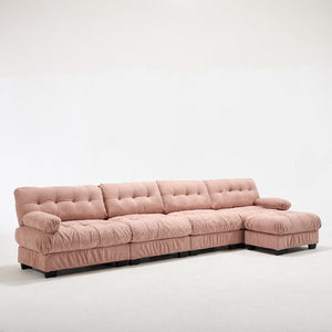 English Elm Modular Cloud Sofa Deep Seat Flannelette Sectional with Round Armrests for Living Room Pink W2120S00048