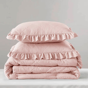 English Elm 7-piece Queen Tufted Pleated Comforter Set with Shams Bed Skirt Decorative Pillows B035P463224