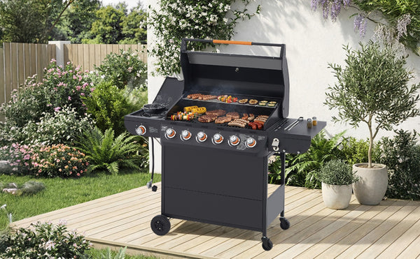 English Elm 6 Burner Propane Grill with Cast Iron Grates Side 72000 Btu Outdoor Patio W1820P341740