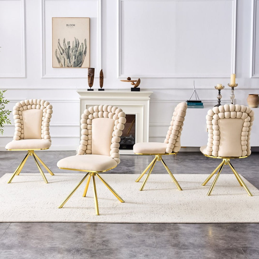 English Elm Set of 2 Sculptural Bubble Back Velvet Dining Chairs with Electroplated Metal Legs Beige,Gold W1512P491562