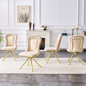 English Elm Set of 2 Sculptural Bubble Back Velvet Dining Chairs with Electroplated Metal Legs Beige,Gold W1512P491562