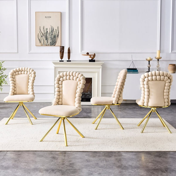 English Elm Set of 2 Sculptural Bubble Back Velvet Dining Chairs with Electroplated Metal Legs Beige,Gold W1512P491562