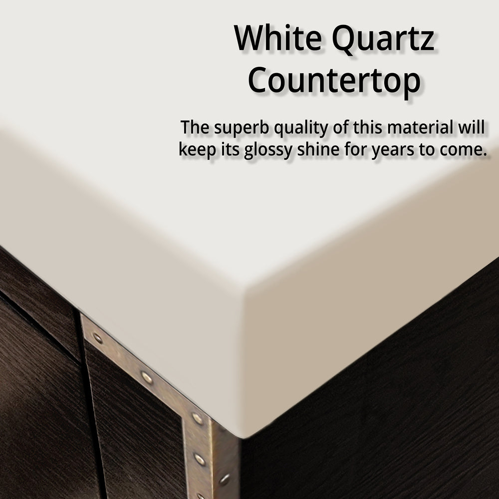 English Elm Brown Oak Single Bath Vanity With White Quartz Top - Elegant Design, Ample Storage, Soft-Close Drawers B2731P259803