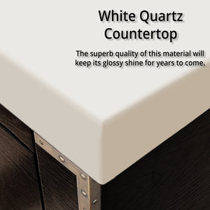 English Elm Brown Oak Single Bath Vanity With White Quartz Top - Elegant Design, Ample Storage, Soft-Close Drawers B2731P259803