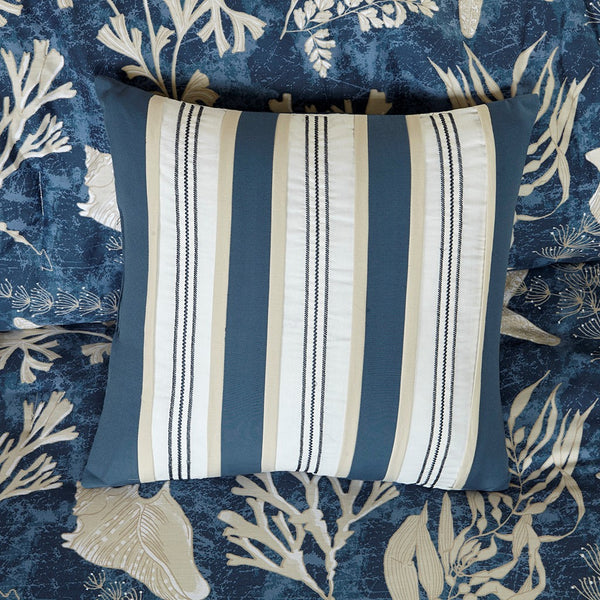 English Elm 7 Piece Cotton Sateen Comforter Set In Soft Blue - Elegant Coastal Design For California King Beds B03597056