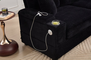 English Elm combination Modular Corduroy Sectional with Usb Charging Deep Foam Seats Black W2120S00012