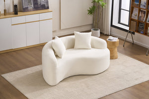 English Elm LY-042 Zen-Inspired S-Curved Dual-Depth Loveseat with Chenille Upholstery, Ready-to-Use Comfort White W2231P329713