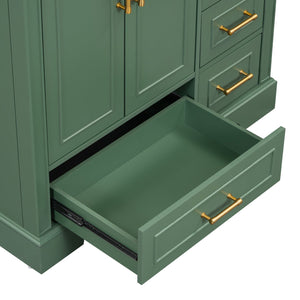 English Elm 36-inch Green Traditional Bathroom Vanity with Resin Sink, 2 Doors 4 Drawers, Gold Handles, Soft-Close hinges, 36"W x 18"D x 34"H SV000026AAF