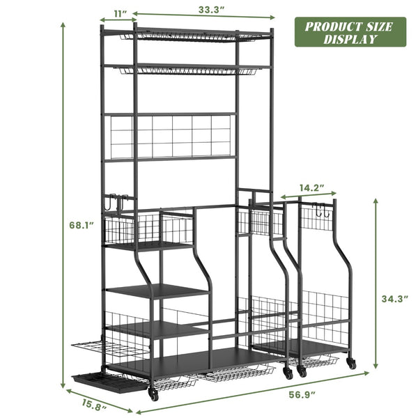 English Elm Golf Bag Vertical Rack Organizer Holds 3 Bags with Club and Accessory Shelves T3210P392618