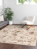 Unique Loom Finsbury Diana Machine Made Botanical Rug Beige, Ivory/Light Brown 7' 10" x 7' 10"