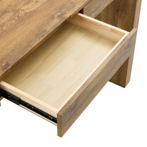 English Elm Elegant Natural Wood Grain Bar Table with Two Drawers, 50" Long, Ergonomic 37" Height, Sturdy MDF Design, Smooth Finish, Adjustable Non-Slip Feet W2920P225015