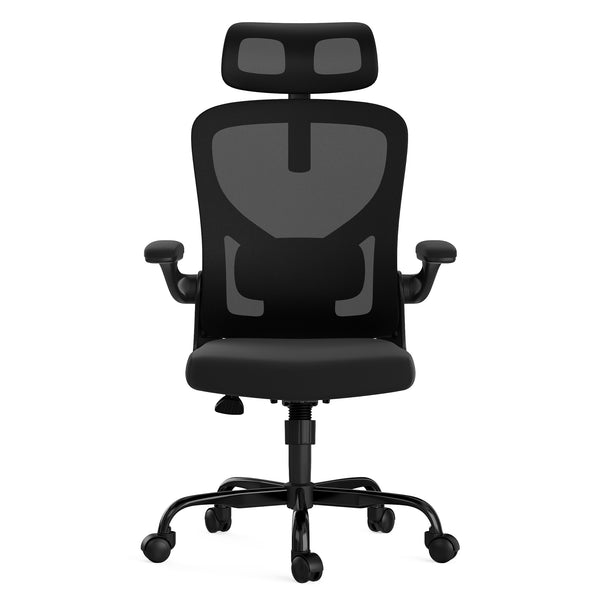 English Elm Ergonomic Office chair with adjustable headrest and lumbar support, breathable mesh, space-saving design Black T3623P368574