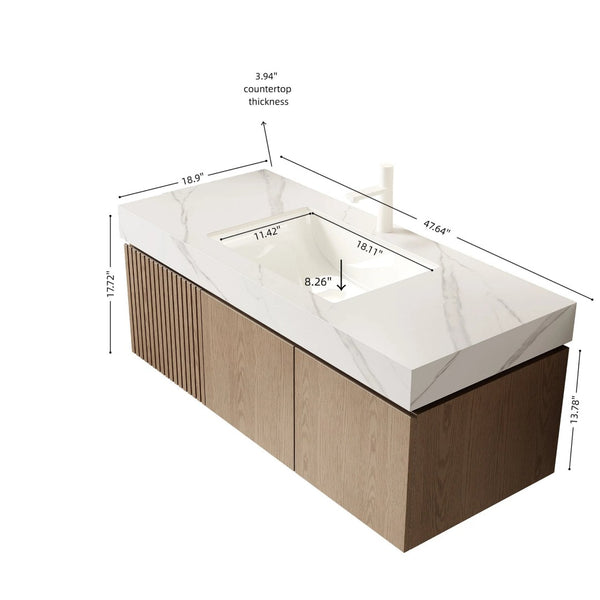 English Elm 48" Muri Spa Inspired Bathroom Vanity Cabinet Plywood Double Door Soft Close Storage Ancient Oak W2615P407921