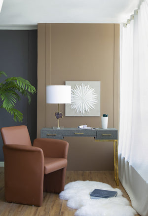 English Elm D14x25.2" Gold Table Lamp with Agate Slice on Acrylic Pedestal, White Drum Shade, Modern Accent Decor W2078P395818