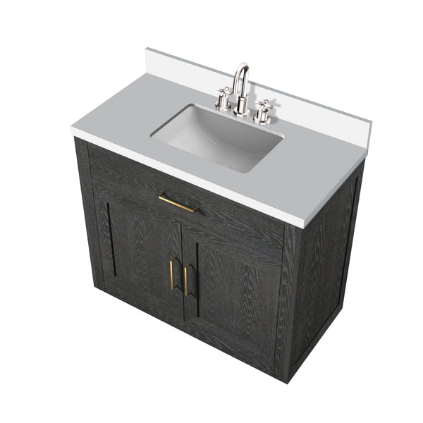 English Elm Black Oak Single Bath Vanity With Cultured Marble Top & Complete Faucet Set - Elegant 36" Design B2731P260818