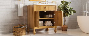 English Elm Christopher Knight Home® - 30-Inch Walnut Vanity with Seashell Resin Sink, Flip-Up Organizer, Soft-Close Doors & Legs Brown N765P33417576B