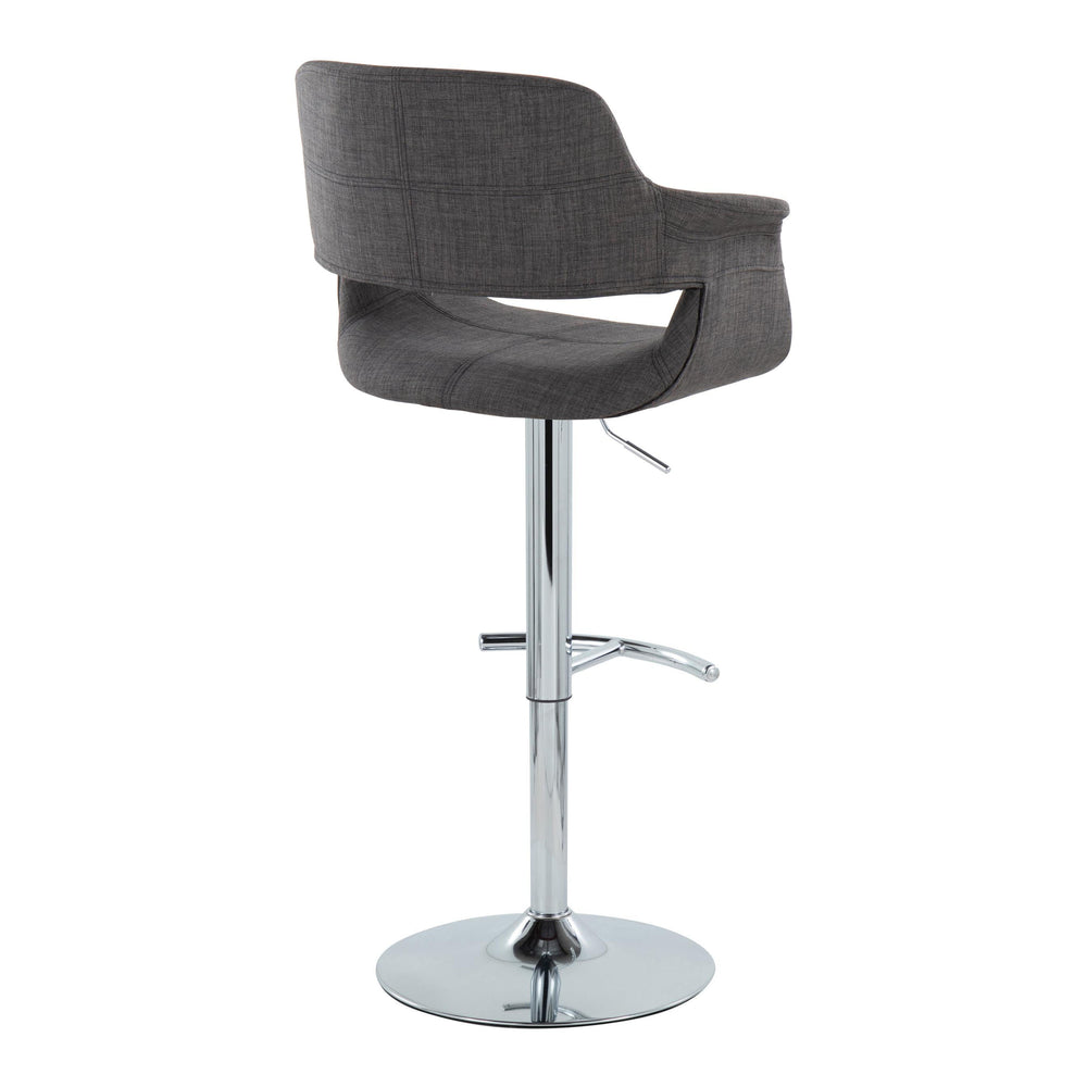 English Elm Vintage Flair Mid-Century Adjustable Swivel Barstools Set of 2 — Charcoal Fabric, Chrome Base, T-Footrest, Height‑Adjustable, Retro Chic B202S01064