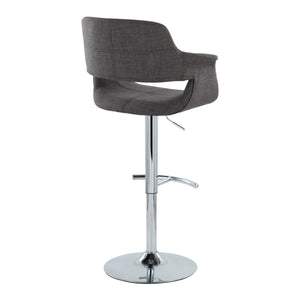 English Elm Vintage Flair Mid-Century Adjustable Swivel Barstools Set of 2 — Charcoal Fabric, Chrome Base, T-Footrest, Height‑Adjustable, Retro Chic B202S01064