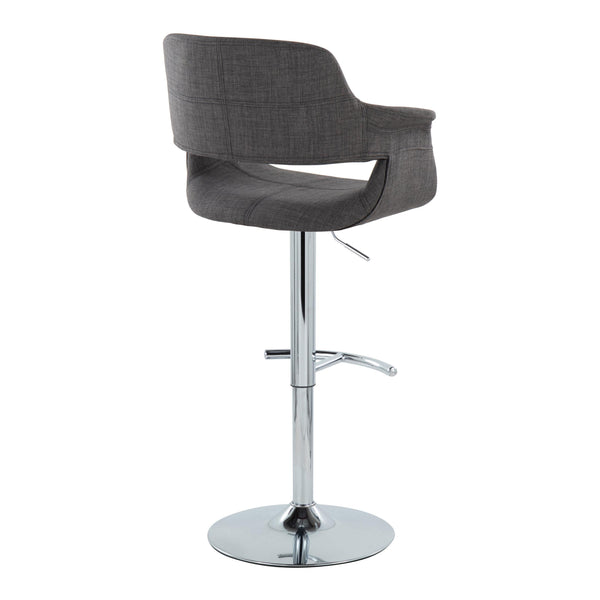English Elm Vintage Flair Mid-Century Adjustable Swivel Barstools Set of 2 — Charcoal Fabric, Chrome Base, T-Footrest, Height‑Adjustable, Retro Chic B202S01064